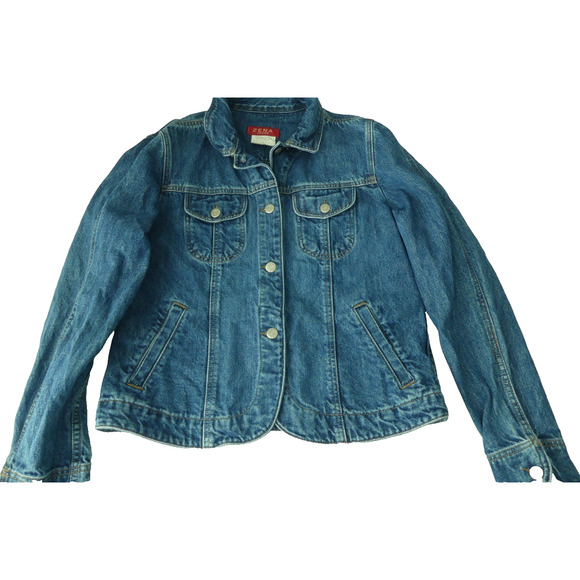 Zena Women's Jean Jacket LARGE Denim Button Up Y2K Cotton Waist - Picture 1 of 8